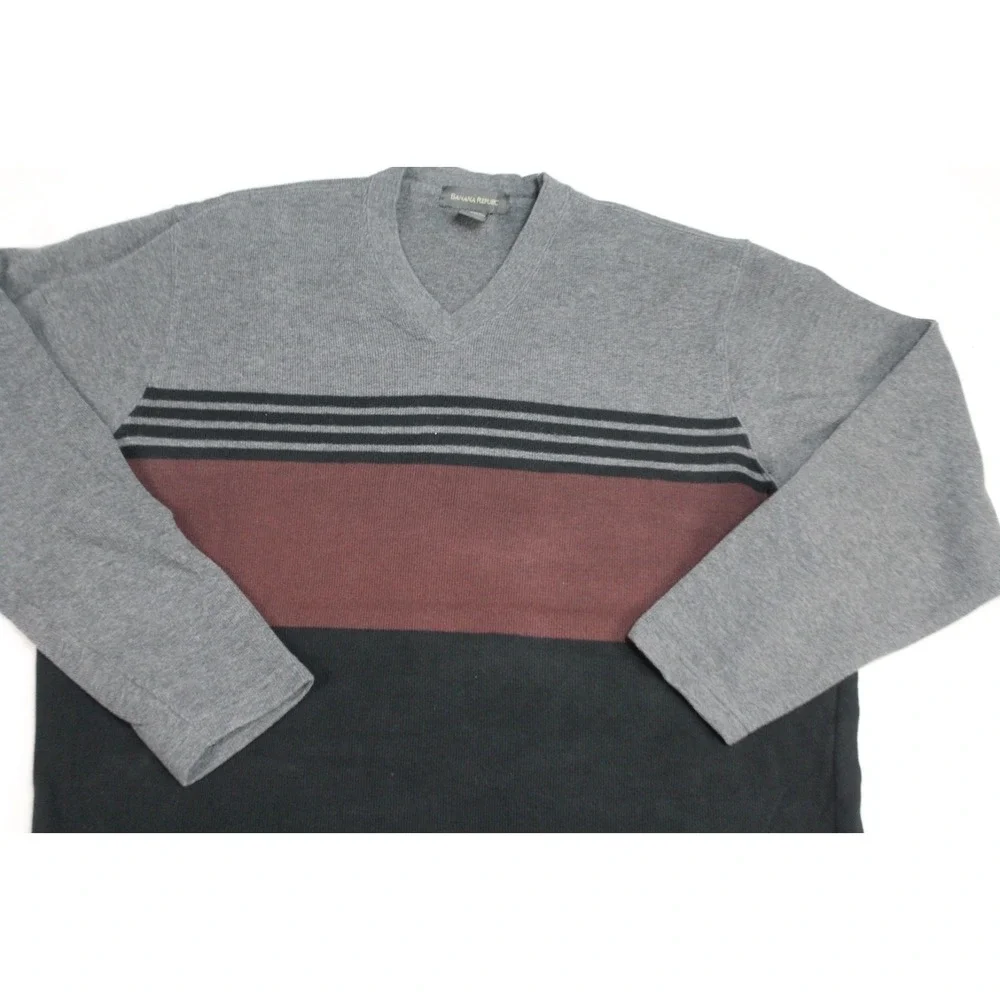 Banana Republic Men Gray Sweater Pull Over V Neck long Sleeve Size XL